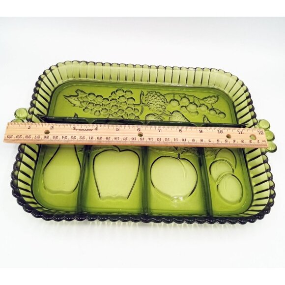Vintage Indiana Glass Avocado Green Fruit Divided Relish Tray 70s Retro MCM 13" - Picture 3 of 15